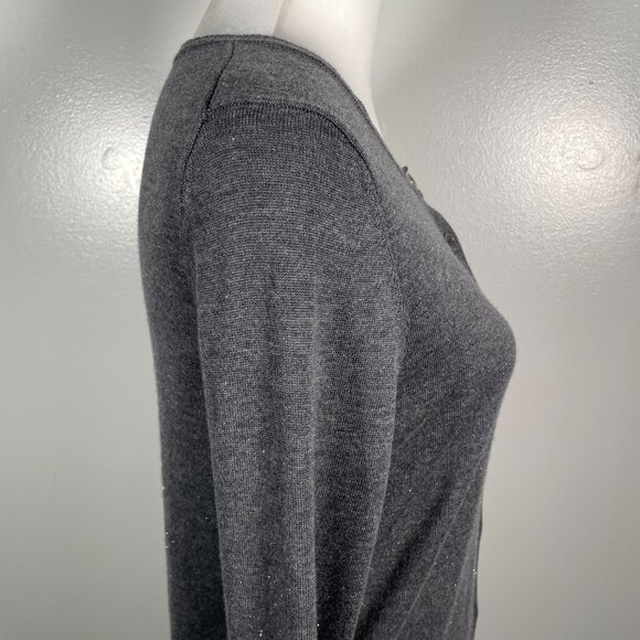 Nicole Miller Charcoal Gray Glitter Crew Neck Button Down Long Sleeve Cardigan S - Picture 11 of 13